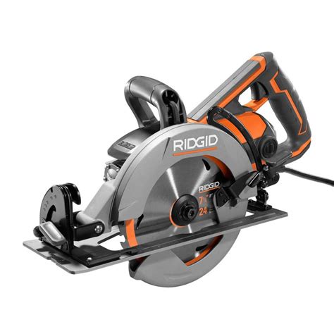 Circular saw ridgid - The RIDGID 18V Brushless 7-1/4 in. Rear Handle Circular Saw provides faster cutting than 15A corded worm drive saws and delivers 375 cuts per charge for all day use. Its powerful brushless motor delivers 5,800 RPM and features a 2-1/2 in. cut capacity to quickly rip through stacked sheet goods. The 7-1/4 in. Rear Handle Circular Saw features a ... 